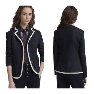 Rag & Bone Lexington Blazer Black White Piping Size 6 Designer Tailored Jacket